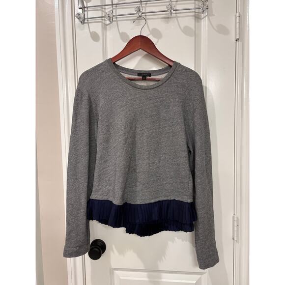 J.Crew Heather Grey Sweater with Navy Ruffled Trim Size Medium - Picture 3 of 9